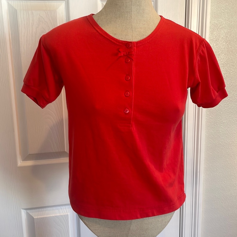 Christie Brooks top short sleeves red pullover cotton blend girls size 10 12 new